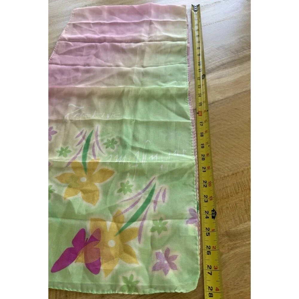VTG Tsiakiris Designer Scarf 100% Silk Pastel Floral Print 56” X 13” Artsy EVC